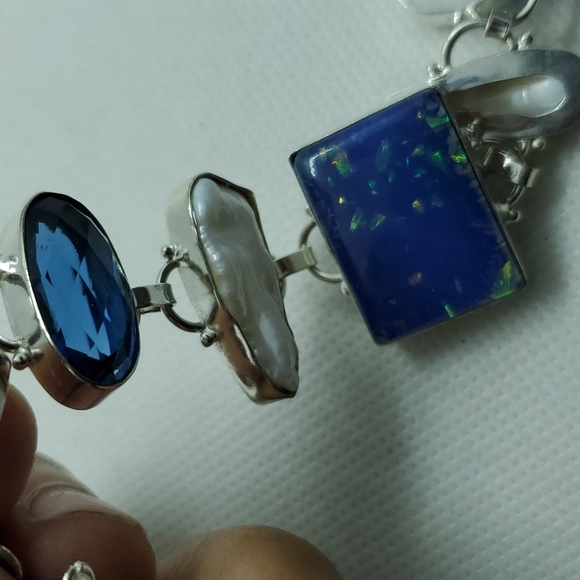 COPY - Nwot!! 925 doublet opal,river pearl,blue topaz,lapis bracelet - Picture 10 of 11
